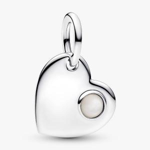 Шарм Pandora June Engravable Heart Stone Dangle, серебро/белый