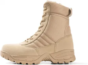 Мужские тактические военные рабочие ботинки черного цвета, водонепроницаемые кожаные, мотоботинки для боя с боковой молнией, противоскользящие и удобные для ношения весь день (6-8 дюймов) WIDEWAY