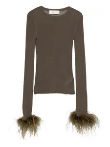 Футболка с длинными рукавами и перьями BLUMARINE, зеленый