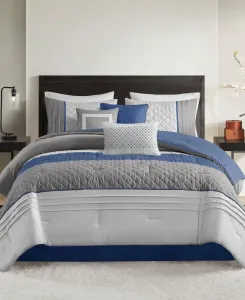 Комплект постельного белья Jenson из 7 предметов, с цветными блоками и полосками, размер King Madison Park, синий