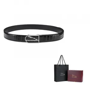 JAGUAR Мужской кожаный ремень с крокодиловой кожей и автоматической пряжкой, Black