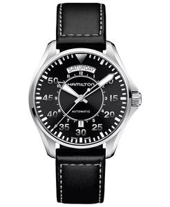 Мужские швейцарские автоматические часы цвета хаки Pilot с черным кожаным ремешком, 42 мм Hamilton