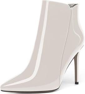 Женские ботильоны MERRORI на молнии с острым носком, однотонные, повседневные, для свиданий, с лаковой отделкой, на шпильке, высоким каблуком 10 см, White