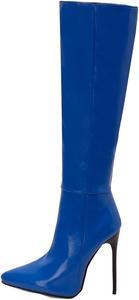 Сапоги hlysgo для женщин с высокими каблуками, выше колена, сексуальные длинные сапоги, широкий размер, осенне-зимние, повседневные, модные сапоги и ботильоны, Blue