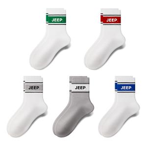Набор унисекс носков Crew Jeep, белый+серый+белый синий+белый зеленый+белый красный[5 pack]