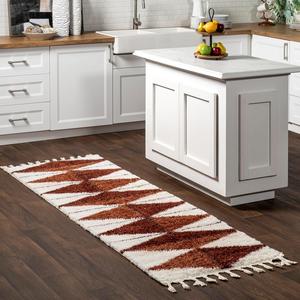 nuLOOM Kali Geometric ковер-дорожка 77 x 366 см, в стиле шэг для гостиной, спальни, столовой, детской, прихожей, коридора, кухни, цвет Rust/Ivory