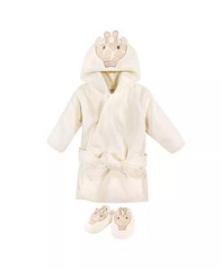 Хлопковый халат и тапочки с лицом животного для маленьких мальчиков, 2 предмета, современный жираф, 0–9 месяцев Hudson Baby, бежевый