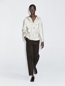 Атласная рубашка с рукавами «летучая мышь» Massimo Dutti, серебряный