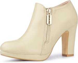 Женские ботильоны Allegra K с платформой, круглым носком и массивным каблуком, Beige