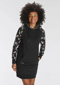 Платье-свитер KangaROOS с принтованными рукавами реглан и капюшоном, черный