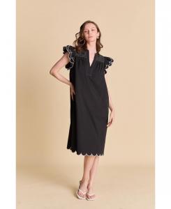 Женское миди-платье с фестончатым краем English Factory, Black/white