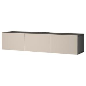 Тумба под телевизор Ikea Bestå с дверцами, 180x42x38 см, черно-коричневый / лаппвикен светло-серый / бежевый