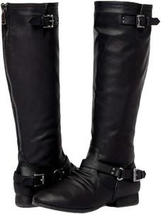 Generic Женские сапоги до колена для верховой езды, с пряжкой, боковой молнией, черно-коричневые