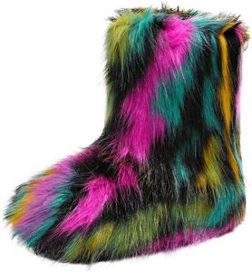 Женские короткие зимние сапоги из искусственного меха, пушистые, средней длины, теплые и удобные для улицы, на плоской подошве ZJWBB, Red