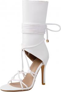 Женские летние ботильоны на шпильке, сексуальные, с шнуровкой и ремешками, кожаные, подходят для широкой стопы EDEELVEEYS, White