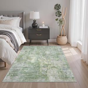Ковёр Soalmost Washable для спальни, 153х92 см, зелёный/слоновая кость