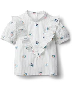 Полосатый топ с рюшами и цветочным принтом Janie and Jack, белый