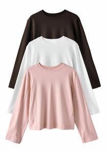 Топ Next REGULAR FIT LONG SLEEVE CREW NECK 3 PACK ., Pink Cream Brown/White