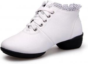 Женские ботильоны COVOYYAR с кружевным манжетом, вырезами и мягкой разрезной подошвой, джазовые танцевальные туфли для женщин, White