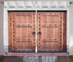 Штора ABAKUHAUS в деревенском стиле, антикварная французская деревянная дверь, универсальные ленточные шторы для гостиной с петлями и крючками, 280 x 175 см, коричневый с кремовым оттенком Abakuhaus