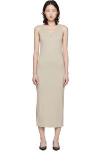 Maison Kitsuné Бежевое ребристое платье-макси с рисунком лисички
