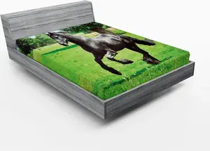 Простыня на резинке ABAKUHAUS Лошадь, фризская лошадь, мужчина, движущая сила жизни, символ внутренней силы, 140 x 200 см, цвет черно-зеленый Abakuhaus