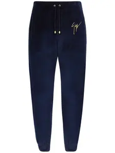 Бархатные спортивные брюки с вышитым логотипом Giuseppe Zanotti, синий