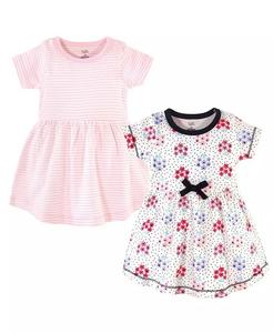 Детские платья с короткими рукавами из органического хлопка для маленьких девочек, 2 шт., Цветочный горошек Touched By Nature, розовый