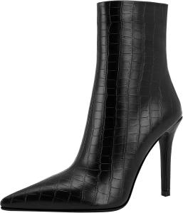 Женские ботильоны с острым носком на высоком каблуке с молнией сбоку, под крокодиловую кожу, удобные короткие ботинки Poem princess ya, Black