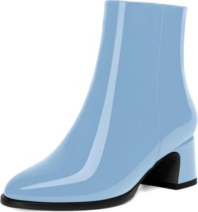 Женские ботильоны MOVINSTEPS с круглым носком, на молнии, свадебные, сексуальные, из лакированной кожи, однотонные, с массивным низким каблуком 2 дюйма, Light Blue