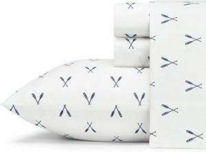 Комплект постельного белья Eddie Bauer - Простыни размера Queen, из хлопкового перкаля, для дома в свежем и прохладном стиле (Eddies Oar, Queen), Eddies Oar White/Navy