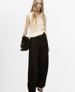 Женский вязаный жилет с оборками и ажурной отделкой MANGO, Ecru