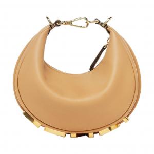 FENDI Мягкая кожаная сумка-полумесяц на запястье миниатюрная женская бежевая