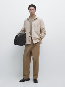 Хлопковая куртка-рубашка с деталями карманов Massimo Dutti, beige