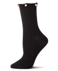 Женские хлопковые носки до щиколотки с отделкой из искусственного жемчуга и волнистым краем MeMoi, Black