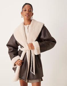 Коричневая куртка-авиатор ASOS DESIGN с воротником-шалью и поясом