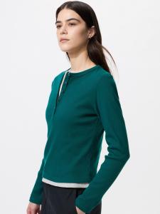 Лонгслив Uniqlo Ribbed Henley Neck, 58 темно-зеленый