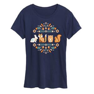 Женская струящаяся футболка в скандинавском стиле Woodland Creatures, темно-синий