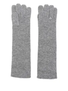 Шерстяные перчатки с цветочным декором Maje, серый