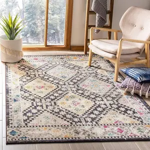 Ковер SAFAVIEH, 122 x 183 см, Madison Collection, Black & Yellow, дизайн Boho Diamond Distressed, не линяет и прост в уходе, идеален для помещений с высокой проходимостью: прихожая, гостиная, спальня (MAD418Z)