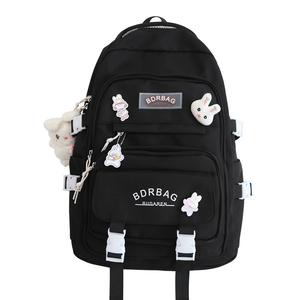 Deli Bear Нейлоновый рюкзак женский, Black Backpack with Rabbit Charm