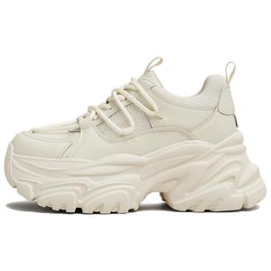 TATA Дышащие утолщенные кроссовки на платформе для увеличения роста женские бежево-белые со шнурками, цвет Beige/White Shoelace