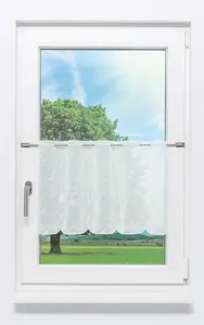 Штора для кафе, кружево Плауэн - Волна (Ш x В) 64 см * 40 см, белая Plauener Spitze