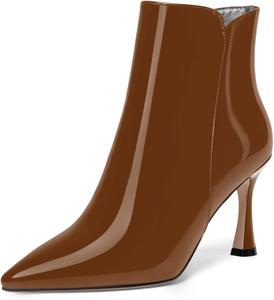 Женские ботильоны SKYSTERRY с заостренным носком, молнией, офисные, лакированные, повседневные, на высоком каблуке 3,3 дюйма, Brown