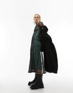 Разноцветное платье миди из флокированной сетки с цветочным принтом и контрастной подкладкой Topshop