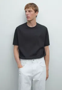 Свободная футболка с коротким рукавом и круглым вырезом, базовая модель. Massimo Dutti, Black Denim