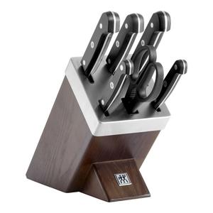 Набор кухонных ножей в подставке Zwilling Gourmet с заточкой, 7 шт., коричневый/серебряный