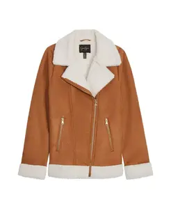 Детская модная куртка-косуха из искусственной замши для девочек 7-16 лет Jessica Simpson, коричневый/бежевый