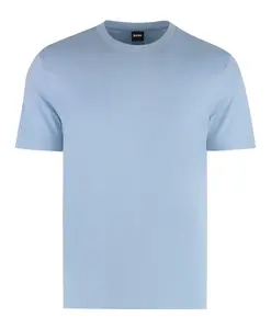 Футболка с ребристым воротником из смесовой хлопковой ткани. Hugo, синий