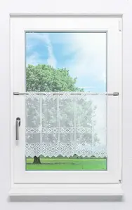 Штора для кафе с рисунком клеверного листа (Ш x В) 189 см * 45 см. Цвет: белый/чистый белый. Lysel